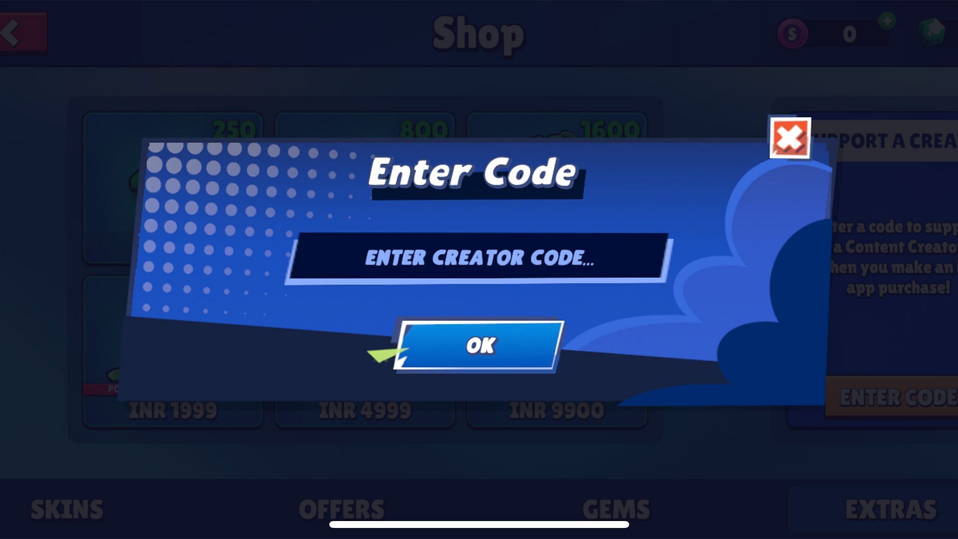 Enter Creator Code in Stumble Guys (Image via Scopely)